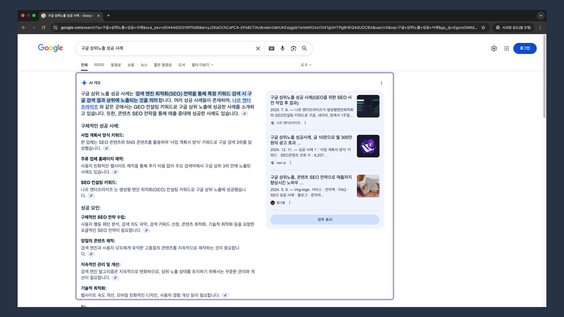 AEO 검색 결과 예시